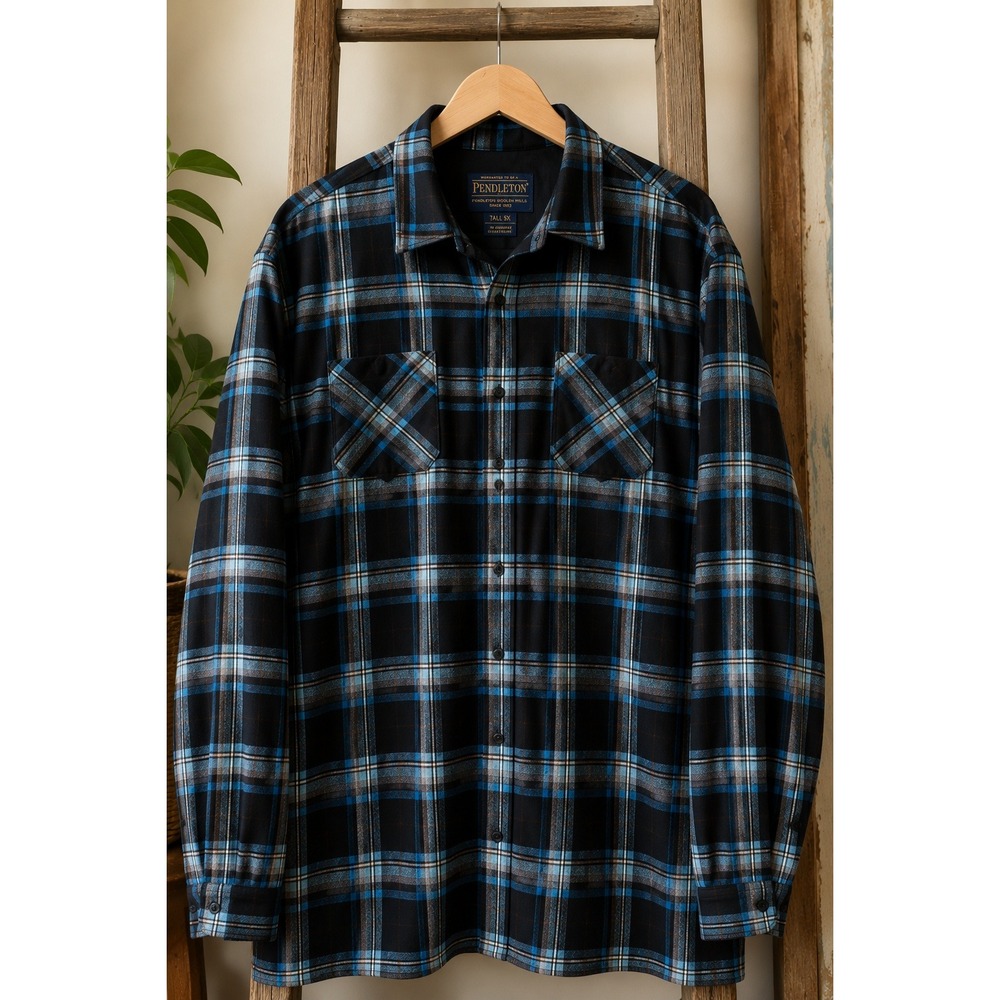Pendleton‎ Original Board Shirt 5XT Tall Virgin Wool Plaid Shacket USA Fabric